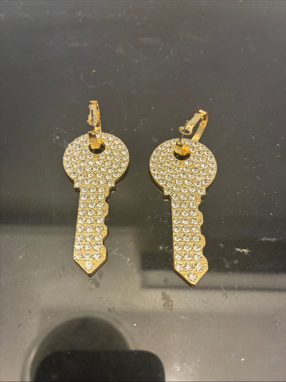 Gold Crystal Key Drop Earrings - Women Jewelry
